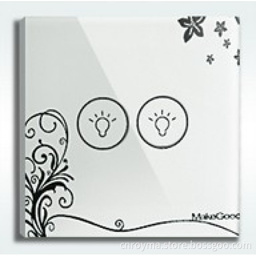 86 style, Crystal tempered glass, 2gang wall switch,touch screen light switch with LED indicator, CE approval,quality assurance
